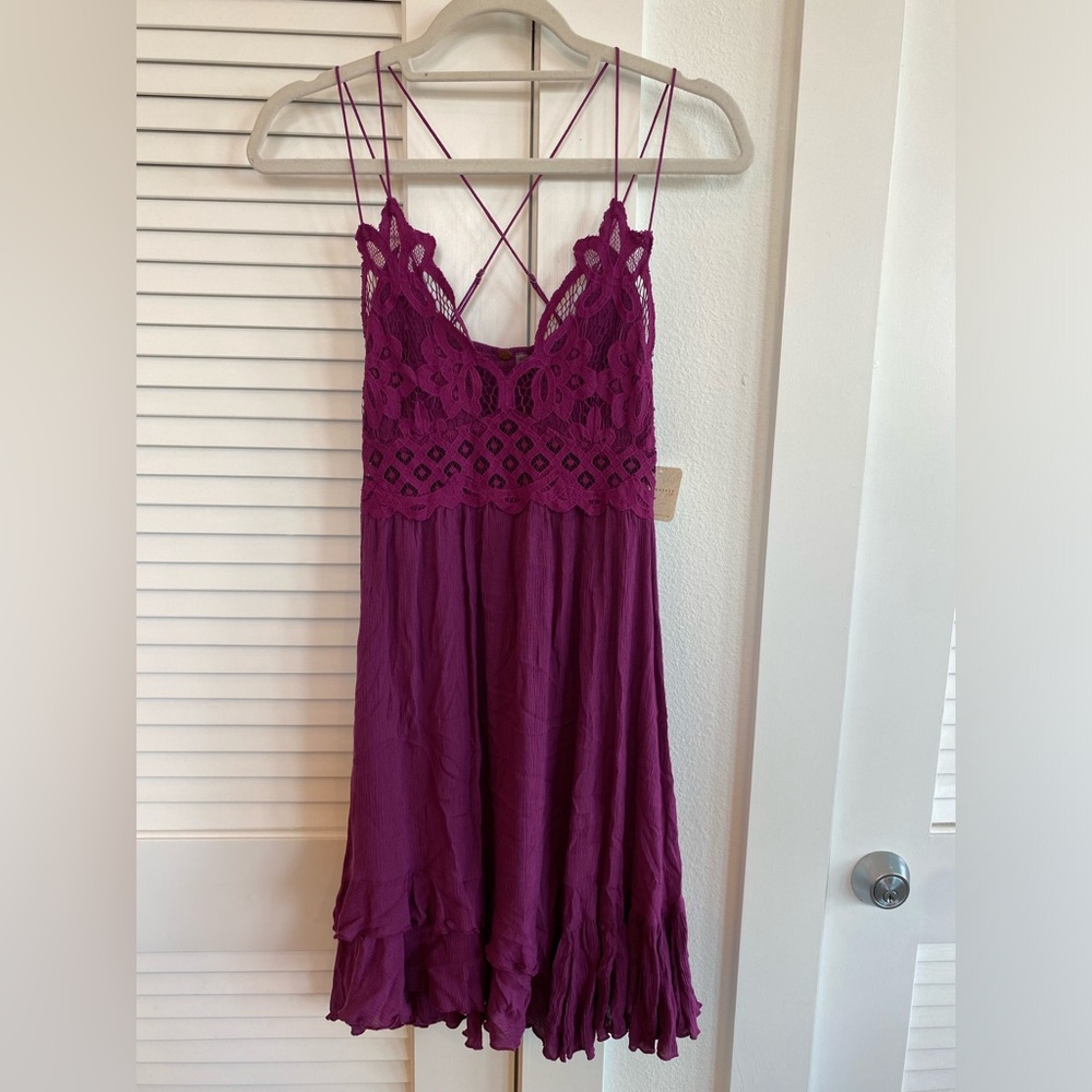 Free People One Adella Lace Mini Slip Dress in Wine Diamonds